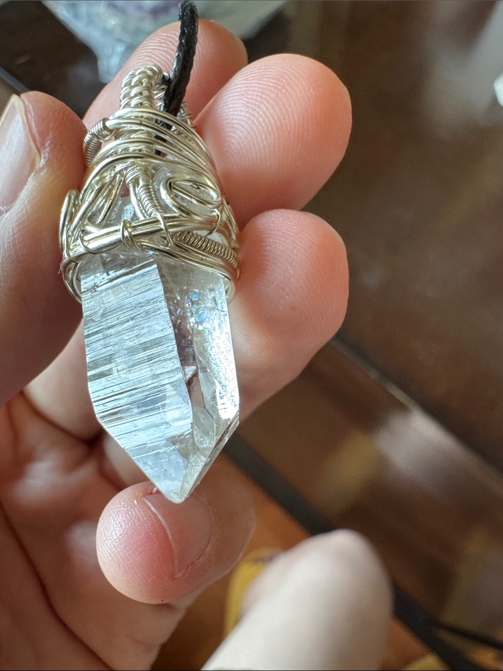 Handcrafted Lemurian Seed Crystal Pendant Necklace - Black Cord